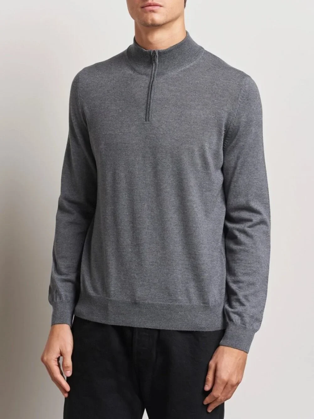 NWT Boss Men's Medium Grey Virgin Wool /Cashmere Quarter-Zip Sweater